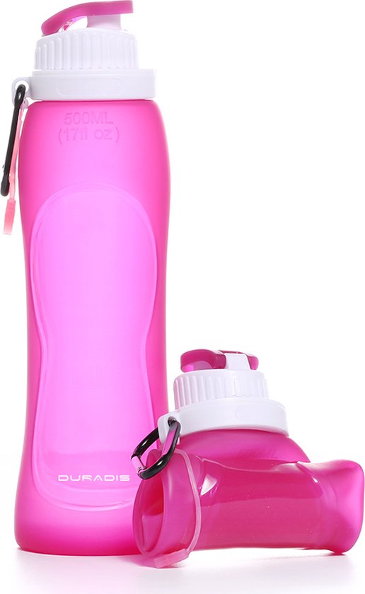 Duradis - Opvouwbare waterfles - Drinkfles - Waterzak - Duurzaam - Siliconen - 500 ml - roze van Duradis
