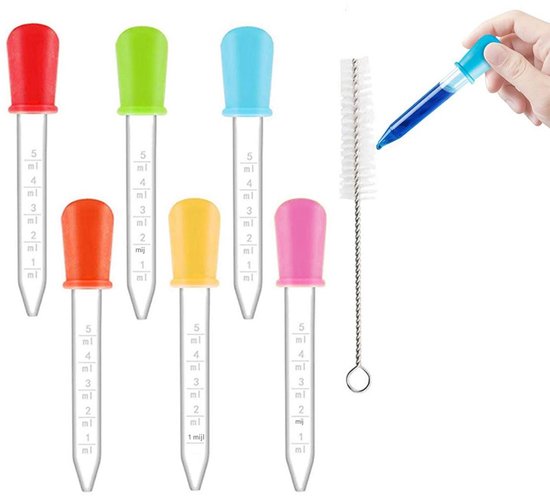 Dussdote Pipetdruppelaar - 5 ml plastic gegradueerde pipet - 1 schone borstel - transparante pipet - vloeistofpipet - siliconen druppelaar - plastic transferpipet - 6 stuks van Merkloos