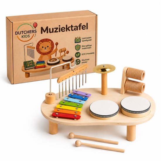 Dutchers® Montessori Muziektafel – Educatief Houten Speelgoed vanaf 18 maanden - Grondig CE Gekeurd – Muzikale Activiteitentafel met Instrumenten - Speelgoedtafel - Muziekspeelgoed Tafel voor Kinderen – Speeltafel voor Peuters – Kindertafel - Cadeau