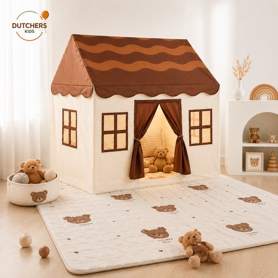 Dutchers® Speeltent + Speelkleed - Kindertent - Jongens & Meisjes - Speelhuis - Tipitent - Speelhuisje - Speel Tent - Binnentent - Inclusief Speelmat - Chocoladebruin van Dutchers.®