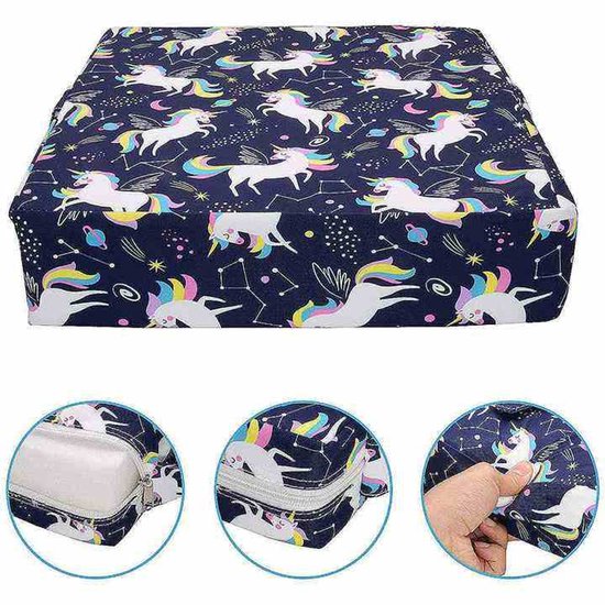 Dutchers® Stoelverhoger voor Kinderen – 8cm Verhoogkussen met Dierenprint – Zitverhoger voor Eettafel & Eetkamerstoel – Peuter Stoelverhoger - Stoelkussen waterdicht – Lichtgewicht & Veilig met Riemen - Eenhoorn van Dutchers.®