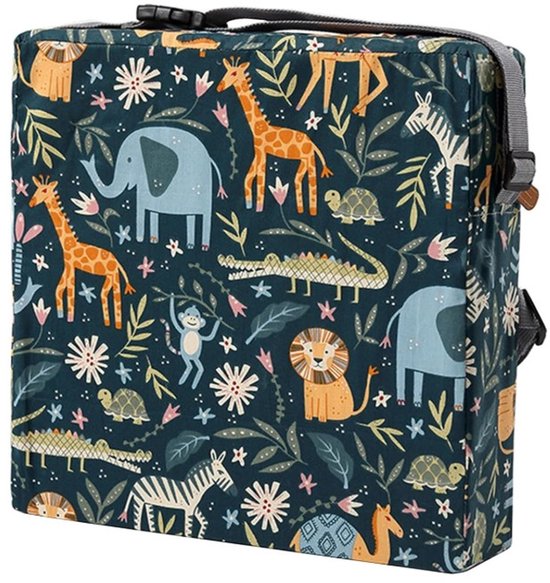 Dutchers® Stoelverhoger voor Kinderen - Junledieren Thema - 8cm Verhoogkussen met Dierenprint - Zitverhoger voor Eettafel & Eetkamerstoel - Peuter Stoelverhoger - Stoelkussen waterdicht - Lichtgewicht & Veilig met Riemen van Dutchers.®