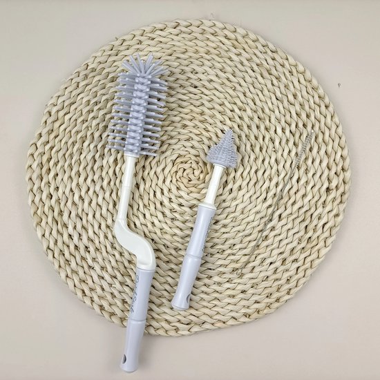 DutchStorks - 3-Delige Flessenborstel Set - Roterende Babyfles Borstel - Speen Schoonmaakborstel - Hittebestendig - Riet Borstel - Complete Reinigingsset Babyflessen - Zuigeling Accessoires van DutchStorks