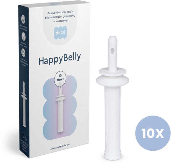 Dutsi - HappyBelly - Oplossing voor Darmkrampjes Baby & Buikkrampjes Baby - Gas Opluchting Buisjes met Veiligheidsstop - 100% Natuurlijk – 10-Pack