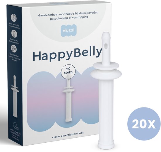 Dutsi - HappyBelly - Oplossing voor Darmkrampjes Baby & Buikkrampjes Baby - Gas Opluchting Buisjes met Veiligheidsstop - 100% Natuurlijk – 20-Pack