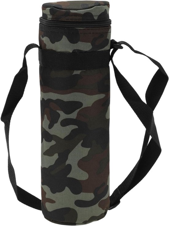 Duurzame Isolerende Waterfles Tas van Oxford Stof met Aluminium Folie, Schokbestendig en Verstelbare Schouderband voor Buitenactiviteiten - 30x10cm Army Green van Merkloos