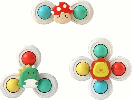 DW4Trading Roterende Fidget Spinner met Zuignapjes Set van 3 Stuks - Paddenstoel Leeuw Draak - Educatief Speelgoed van DW