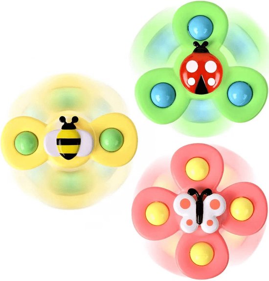 DW4Trading Roterende Fidget Spinner met Zuignapjes Set van 3 Stuks - Vlinder Lieveheersbeestje Bij - Educatief Speelgoed van DW4Trading
