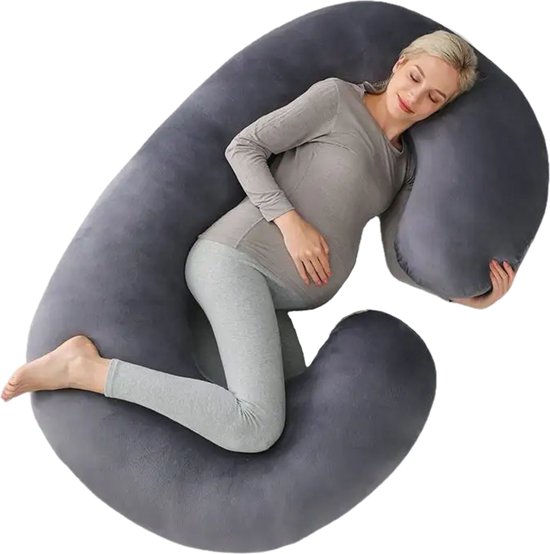 Earkings Zwangerschapskussen Zijslaapkussen 140x70cm C-vorm met Afneembare hoes - Body Pillow donkergrijs van Earkings