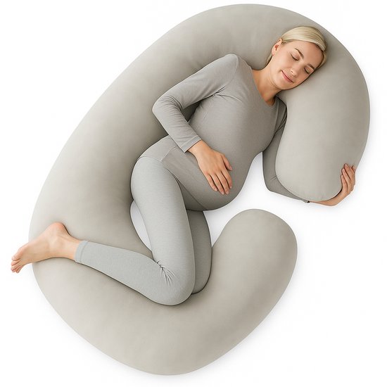 Earkings Zwangerschapskussen Zijslaapkussen 140x70cm C-vorm met Afneembare hoes - Body Pillow lichtgrijs van Earkings