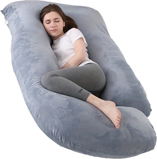Earkings Zwangerschapskussen Zijslaapkussen 140x80cm G-vorm met Afneembare hoes - Body Pillow donkergrijs van Earkings