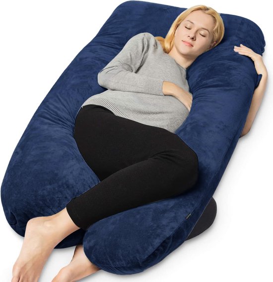 Earkings Zwangerschapskussen Zijslaapkussen 140x80cm U-vorm met Afneembare hoes - Body Pillow blauw van Merkloos