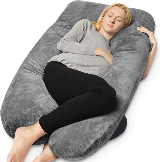 Earkings Zwangerschapskussen Zijslaapkussen 140x80cm U-vorm met Afneembare hoes - Body Pillow donkergrijs van Earkings