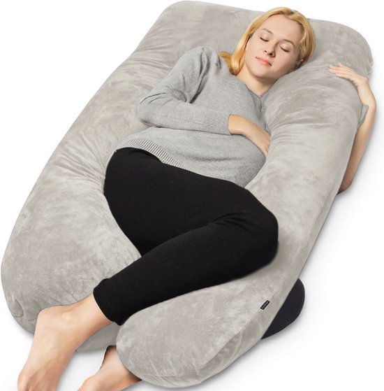 Earkings Zwangerschapskussen Zijslaapkussen 140x80cm U-vorm met Afneembare hoes - Body Pillow lichtgrijs van Earkings