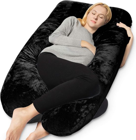 Earkings Zwangerschapskussen Zijslaapkussen 140x80cm U-vorm met Afneembare hoes - Body Pillow Zwart van Earkings