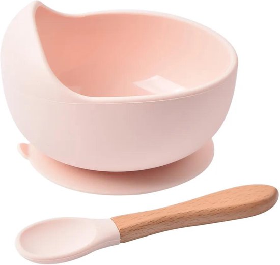 EazyLife - Baby kommetje Met Zuignap En Lepeltje - Peuter Schaaltje - Siliconen Baby Servies - Licht Roze - Eetgerei voor Baby - Bestek - Baby Bestek - Baby Eetset van EazyLife