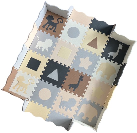 Eco Toys Schuimrubber Speelmat Baby - 16-Delige XL Vloermat - Speelkleed met Opbergtas - Vloerpuzzel - Puzzelmat - Beige van Merkloos