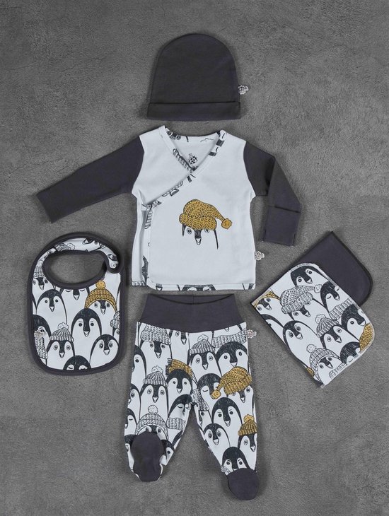 Ecocotton babyset van biologisch katoen 5-delige - Pingu antraciet van Merkloos