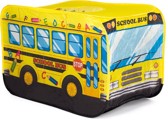 ECOTOYS Kindertent Schoolbus - Pop-up Speeltent voor Binnen & Buiten - Geel van Merkloos