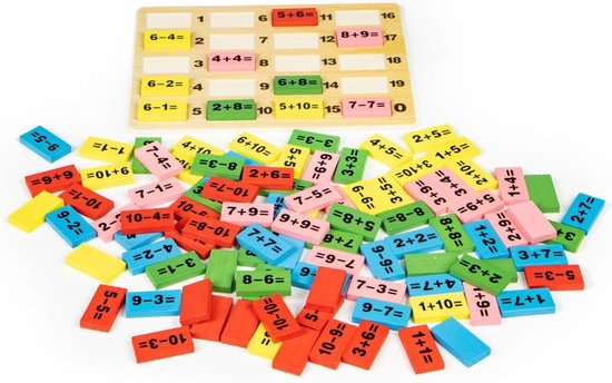 Ecotoys wiskundige blokken domino set - Leerzaam houten bord met gekleurde blokken voor kinderen vanaf 3 jaar - Educatief duurzaam speelgoed van Ecotoys