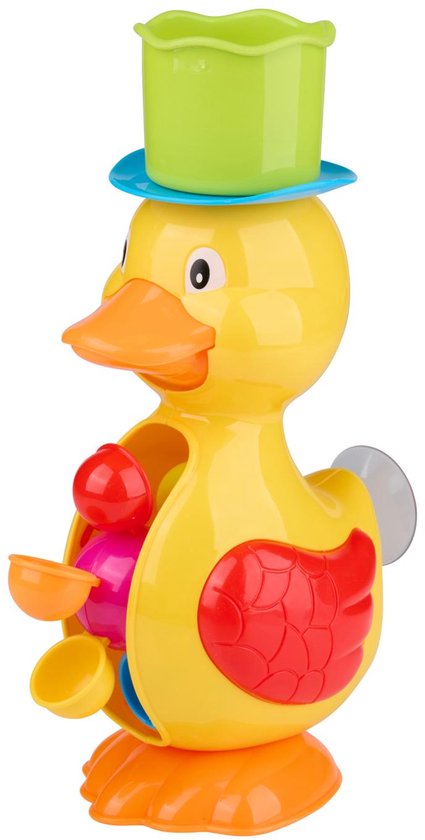 Eddy Toys Bad Eend Speelgoed Duck Water Wheel - Badspeelgoed met Waterwiel en Zuignap - Waterspeelgoed voor Baby en Kind - Bad Speelgoed Kinderen met Gieter - Geel