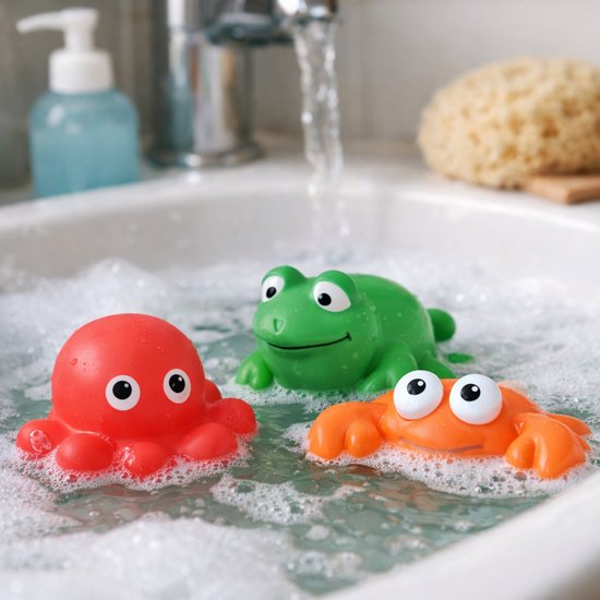 Eddy Toys Badspeelgoed Set 3 Stuks - Bad Speelgoed Kinderen met Dierenfiguren - Waterspeelgoed voor in Bad - Baby Badspeelgoed vanaf 18 Maanden - Bad Speeltjes Set in Netje van Merkloos