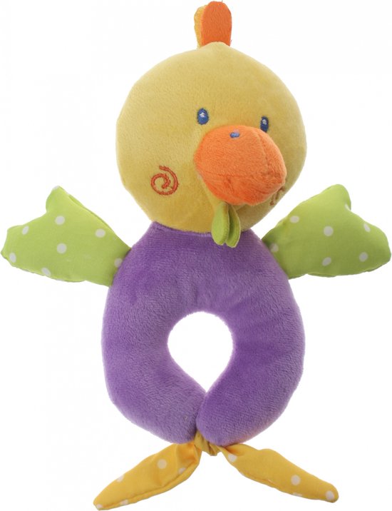 Eddy Toys Pluche Rammelaar Eend Geel/paars 16 Cm van Eddy Toys