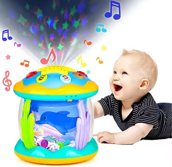 Edmondo Magie Molen Baby Speelgoed in luxe geschenkverpakking - Ocean Wonder - Montessori - Fijne Motoriek - Educatief - Speelgoed Jongens & Meisjes & Baby - Draaimolen - Aquarium / Oceaan - Roterende Projector met Licht & Muziek van Edmondo