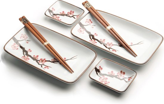 Edo Japan - Sushiset - Oriental Sakura - 2 Persoons - 6 Delig- Sushi set - Inclusief - 2 Sushi borden - 2 sushi schaaltjes - 2 sushi stokjes
