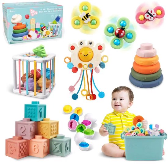 Educatief baby speelgoed 6 maanden 6-in-1 Montessori Babyspeelgoed met Opbergbox XXL box - inclusief opbergbox van Merkloos