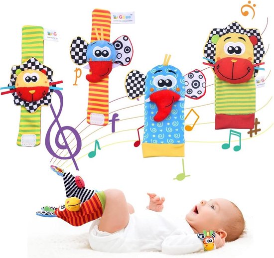 Educatief Babyspeelgoed Set - 4 Stuks Rammelsokken en Voetvinder voor Pasgeborenen van Merkloos