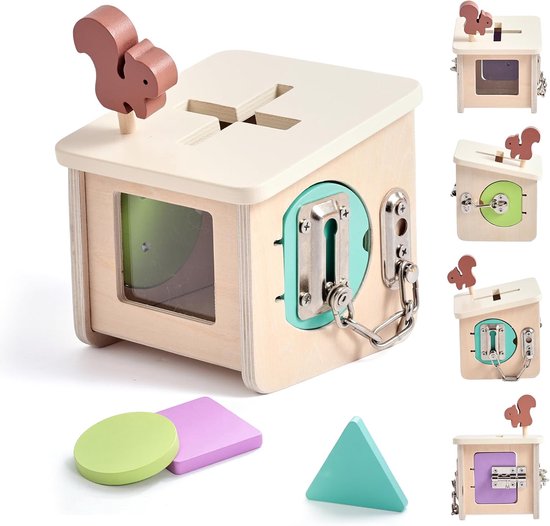 Educatieve houten kinderkubus - Ontwikkelingsspel voor baby's - Motorische vaardigheden kubus - Geschikt voor jongens en meisjes van 1-4 jaar van Merkloos