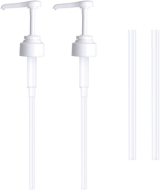 Een set van twee lege pompflessen van 5 liter (wit), herbruikbare plastic vervangingsflessen van 38 cm geschikt voor het bewaren van vloeistoffen en specerijen in de badkamer.