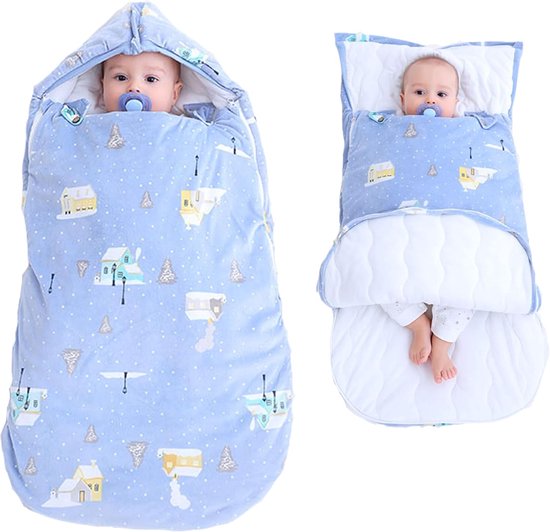 Een speciaal voor koud weer ontworpen babyslaapzak, een comfortabele winterslaapzak met ritssluiting, geschikt voor in de kinderwagen en op reis, inclusief een dik fleecedekentje, geschikt voor pasgeborenen (0-6 maanden, 88 x 46 cm, blauw) van Merkloos