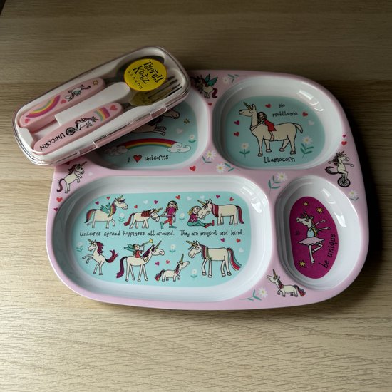 Eenhoorn kinder melamine servies (vakjesbord met bestek) - Tyrrell Katz van Tyrrell Katz