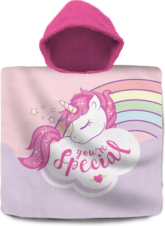 Eenhoorn/Unicorn bad cape/poncho - 60 x 60 cm - katoen - voor kinderen van Funnies.