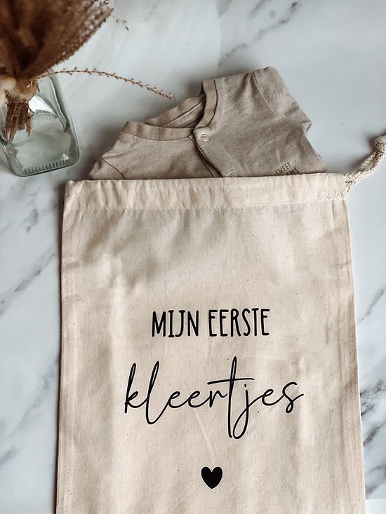 Eerste kleertjes - Katoenen bewaarzakje - Baby's eerste kleertjes - Herinneringen van Eerste kleertjes