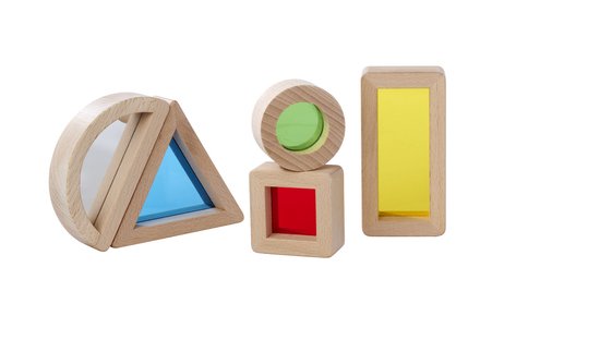 Eichhorn - Bouwblokken in hout met acrylglas - montessori speelgoed - verschillende vormen en kleuren - boog met spiegel, driekhoek, rechthoek, vierkant en cirkel - oog hand coordinatie - ontwikkelingsspeelgoed - baby peuter van Merkloos