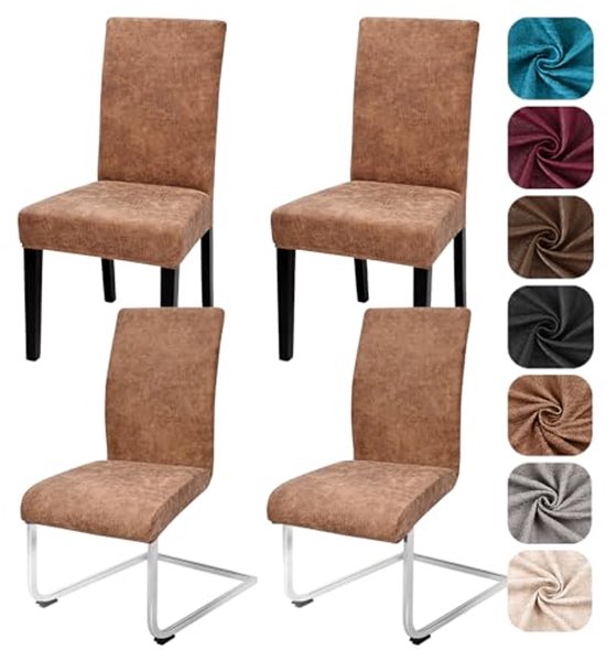 Elastische stoelhoezen set van 4/6 voor eetkamerstoelen - Vintage PU stretch - Wasbaar en afneembaar van Merkloos
