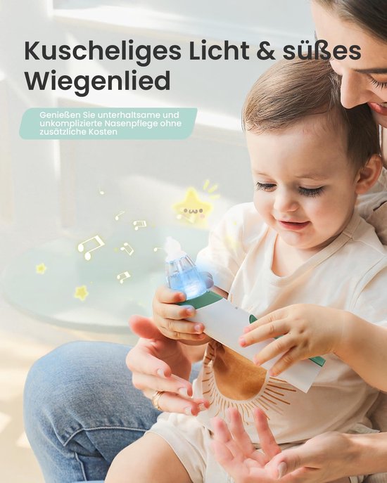 Electric Baby Fly, Nasensekretsauger Nasal Aspirator Powerful Suction, 3 Suction Levels, Soothing Lights, Soothing Music, Easy to Clean, Portability Green van Merkloos