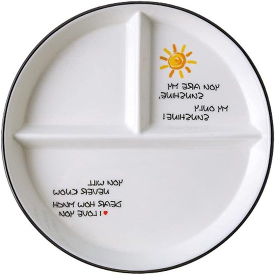 Elegante Porseleinen Serveerplaten met 3 Compartimenten voor Salades en Desserts, Ø 23 cm, Ideaal voor Portiecontrole en Gezond Eten