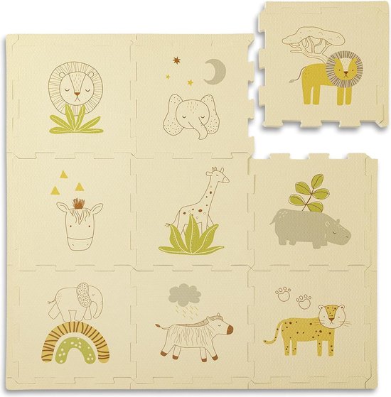 Elegante puzzelmat voor baby's - 09 x 09 m - 9 panelen - dieren - speelmat - 20% dikker - recyclebaar - niet giftig - geurloos play mat baby van Welstand Elite