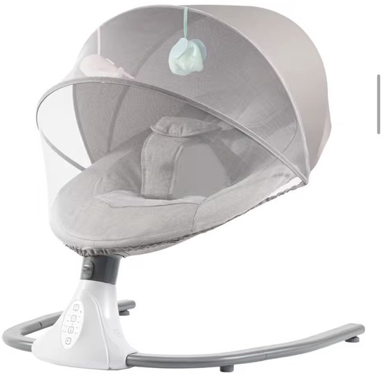 Elektrisch Babyschommelwieg - Wipstoel - Schommelstoel - Voor Pasgeborenen en Peuters - Draagbare Wieg met Bluetooth Muziek, Afstandsbediening en 4 Snelheidsinstellingen - Grijs - 3 punts Veiligheidsgordel