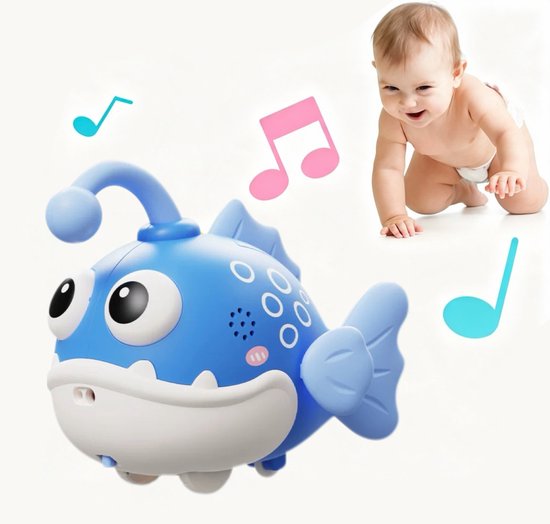 Elektrisch Schommelende Vis Baby Speelgoed met 60 Liedjes - Geluidgestuurd Lichteffecten en Muziek - Kruipstimulerend Montessori Leerspeelgoed voor Baby's 6-18 Maanden - Blauw