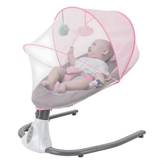 Elektrische Baby Schommelstoel – Opvouwbaar – Met Afstandsbediening en Mosquito Net – Baby Cradle Bed – Voor 0–18 Maanden – Roze