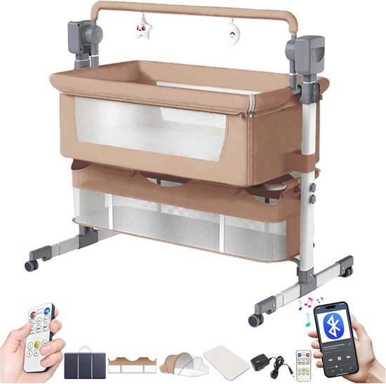 Elektrische Baby Wieg naast Bed, Multifunctionele Co-Sleeper met Schommel Stand en Nachtkast Functie