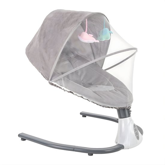 Elektrische Babyschommel – Baby Rocker met Afstandsbediening en USB – Opvouwbare Draagbare Wiegstoel voor 0–12 Maanden – Lichtgrijs