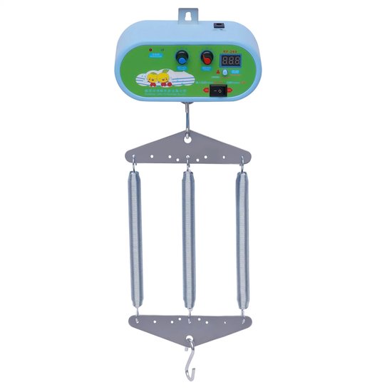 Elektrische Babyschommel Controller & Wiegmotor RF-289 – Baby’s Tot 19 Kg – Blauw – Kunststof & IJzer – 18 x 8 x 8 Cm – Inclusief 7 Veren, S-Haken, Timer 60-240 Min – Verstelbare Snelheid & Muziek – Veilig 12V Systeem van Merkloos