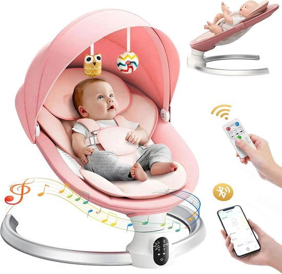 Elektrische Babyschommel met Afstandsbediening en Bluetooth – Baby Transat met 5 Schommelsnelheden, Timer en Muziekfunctie – Tot 10kg