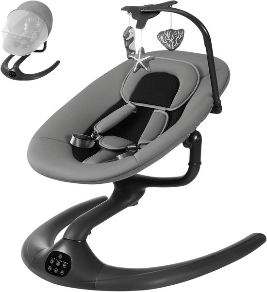 Elektrische babywieg - Babyschommel met Hangende Speeltjes - PP ijzeren Buis - Donkergrijs